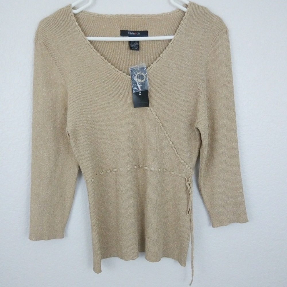 New Style & Co gold three quarter sleeve blouse